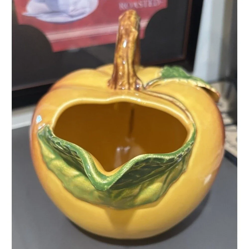 Vintage Peach Pitcher, Colorful Ceramic Fruit Pitcher Clean Shiny Glaze 7” Tall